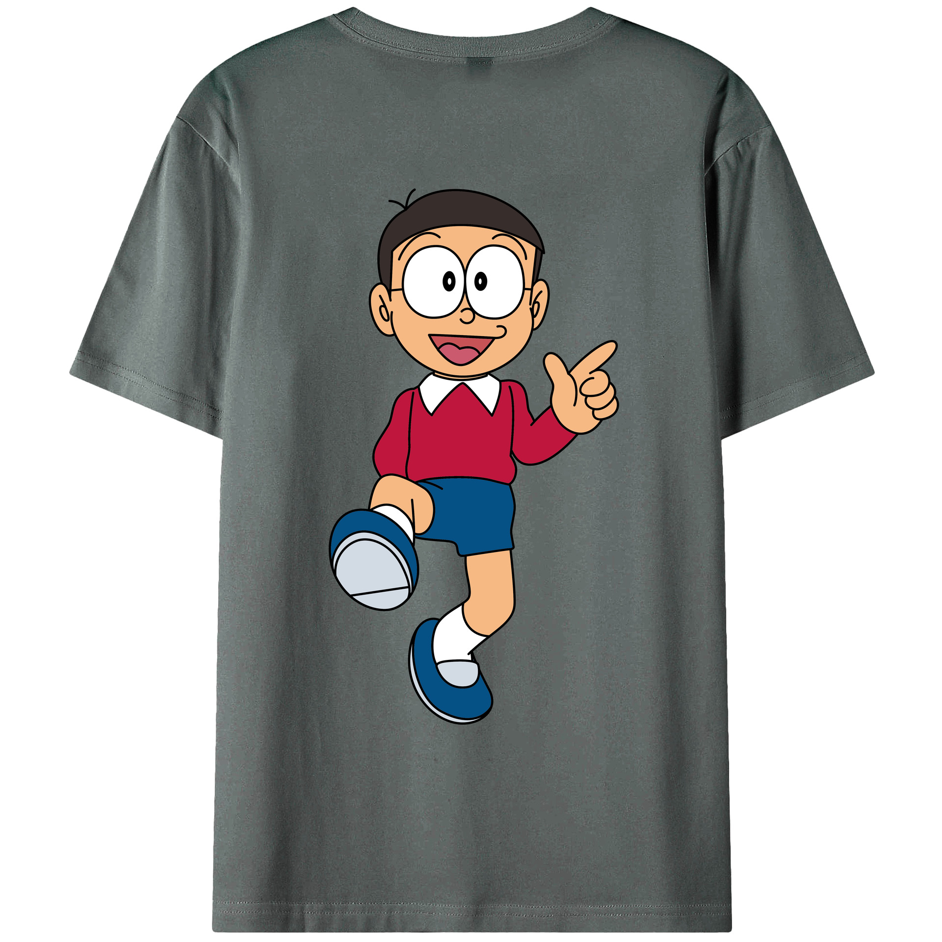 （画像用） ドラえもん 野比 のび太 Doraemon Nobita Nobi 綿100％ メンズ半袖Tシャツ（バックプリント） 通気性